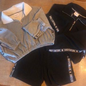 Two Authentic Juicy Couture crop sweatshirts and one pair black shorts